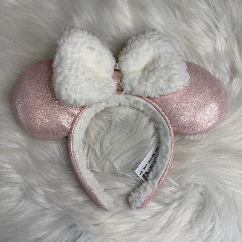 NWOT - Disney World - Shimmer Pink Fluffy Sherpa Mickey Minnie Ear Headband